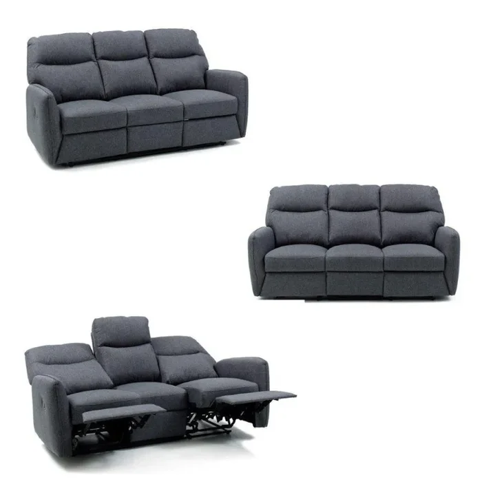 Divano 3 Posti Reclinabile Manuale in Tessuto Kube Blu - immagine 2