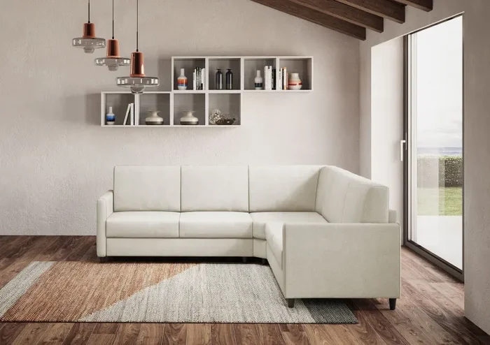 Divano Angolare 5 Posti 221x221x85 cm Karay in Tessuto Latte - immagine 2