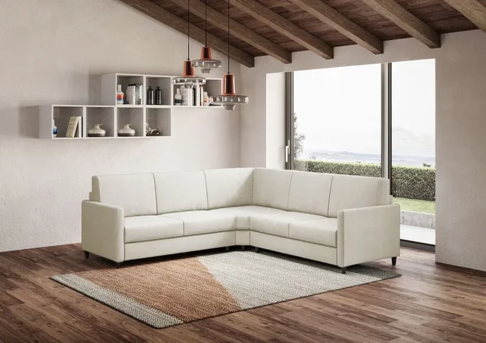 Divano Angolare 5 Posti 221x221x85 cm Karay in Tessuto Latte - immagine 3
