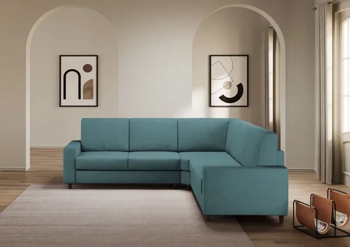 Divano Angolare 5 Posti 226x226x85 cm Sakar in Tessuto Petrolio In saldo - immagine 2