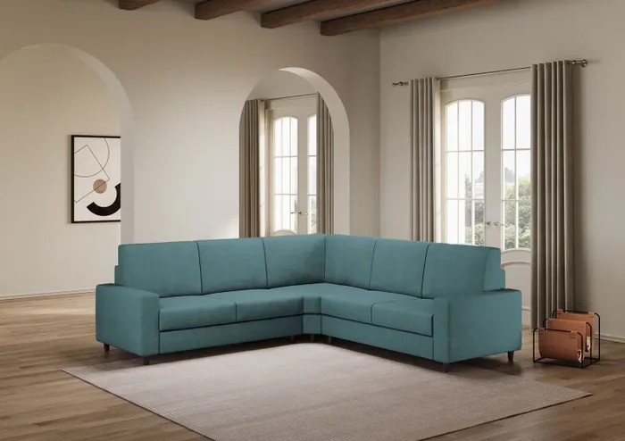 Divano Angolare 5 Posti 226x226x85 cm Sakar in Tessuto Petrolio In saldo - immagine 3