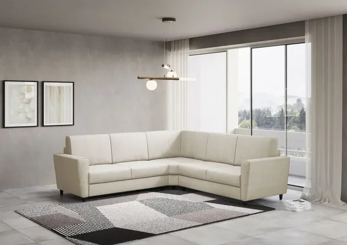 Divano Angolare 5 Posti 228x228x85 cm Yasel in Tessuto Latte - immagine 3