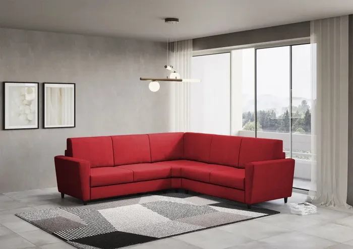 Divano Angolare 5 Posti 228x228x85 cm Yasel in Tessuto Rosso - immagine 3