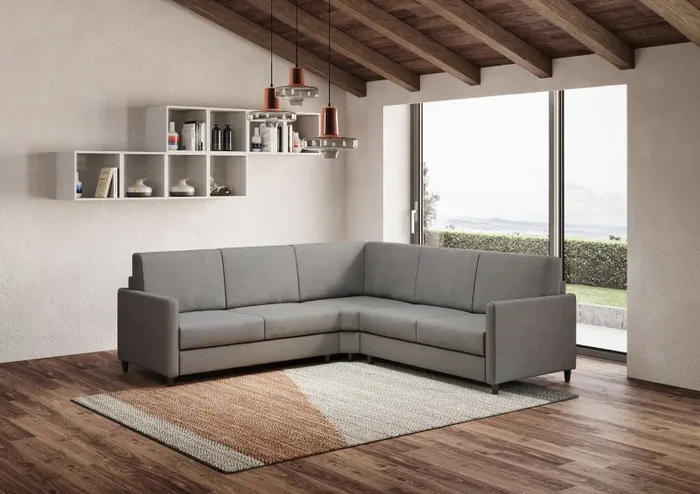 Divano Angolare 5 Posti 241x241x85 cm Karay in Tessuto Grigio - immagine 3