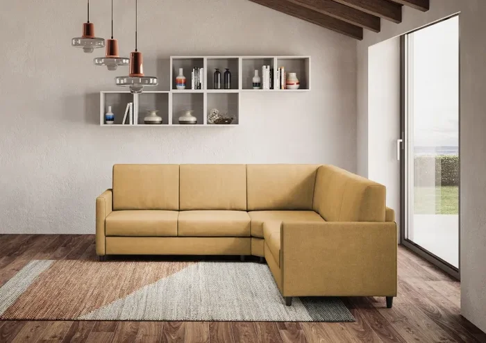 Divano Angolare 5 Posti 241x241x85 cm Karay in Tessuto Ocra - immagine 2