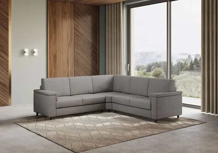 Divano Angolare 5 Posti 246x246x85 cm Marrak in Tessuto Grigio - immagine 3