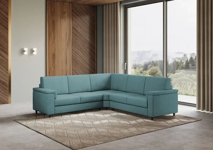 Divano Angolare 5 Posti 246x246x85 cm Marrak in Tessuto Petrolio - immagine 3