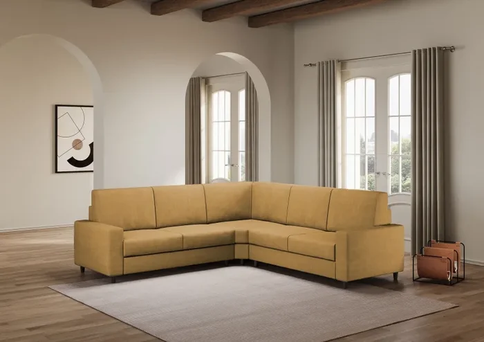 Divano Angolare 5 Posti 246x246x85 cm Sakar in Tessuto Ocra - immagine 3