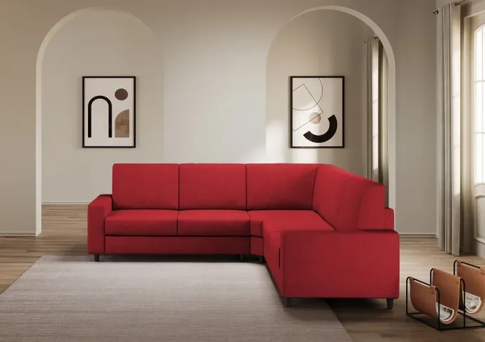 Divano Angolare 5 Posti 246x246x85 cm Sakar in Tessuto Rosso - immagine 2
