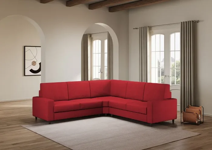 Divano Angolare 5 Posti 246x246x85 cm Sakar in Tessuto Rosso - immagine 3