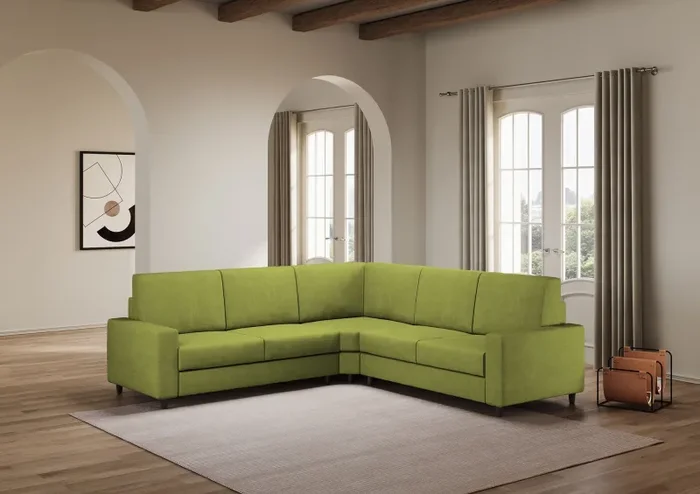 Divano Angolare 5 Posti 246x246x85 cm Sakar in Tessuto Verde Vendita calda - immagine 3