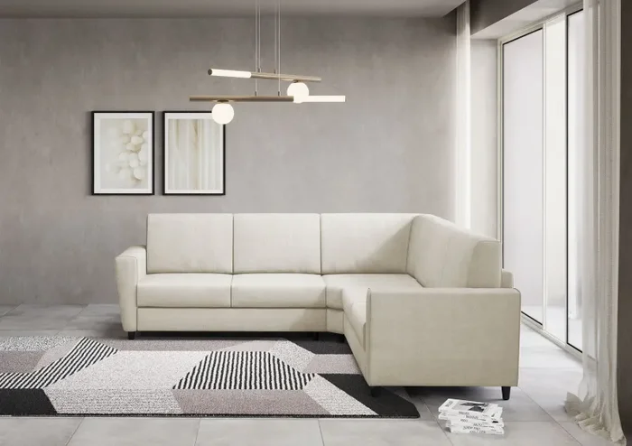 Divano Angolare 5 Posti 248x248x85 cm Yasel in Tessuto Latte - immagine 2