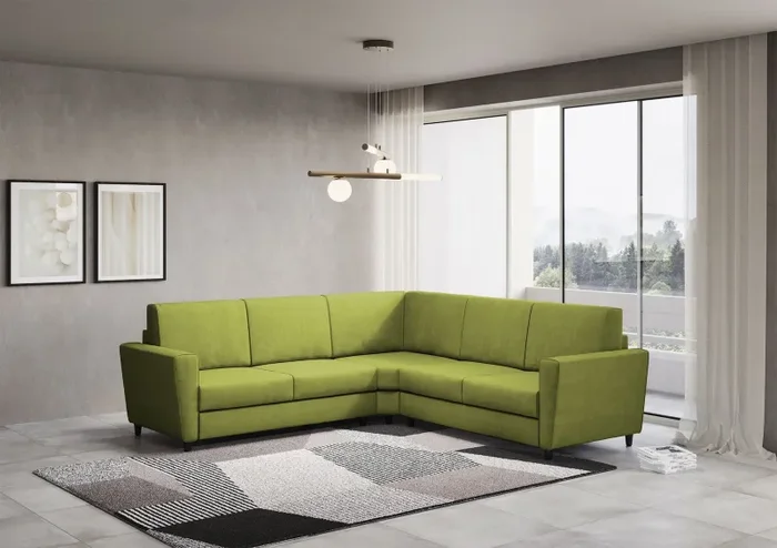 Divano Angolare 5 Posti 248x248x85 cm Yasel in Tessuto Verde - immagine 3