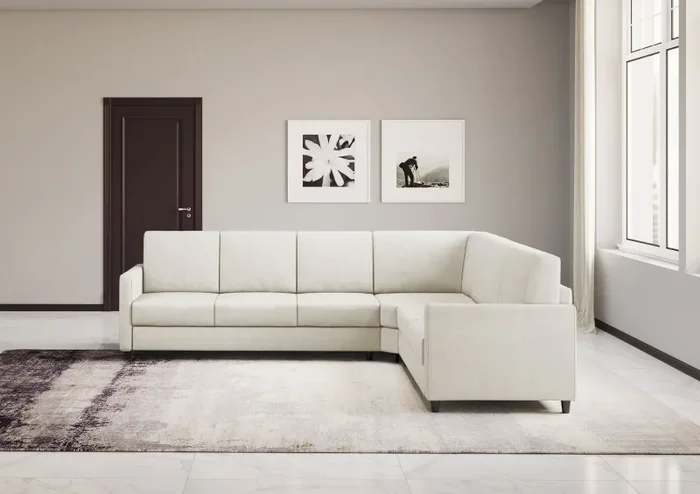 Divano Angolare 6 Posti 281x221x85 cm Karay in Tessuto Latte - immagine 2