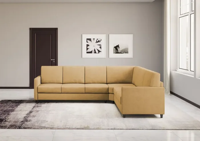 Divano Angolare 6 Posti 281x241x85 cm Karay in Tessuto Ocra - immagine 2