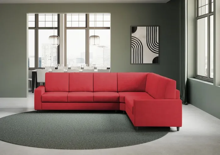 Divano Angolare 6 Posti 286x226x85 cm Sakar in Tessuto Rosso - immagine 2