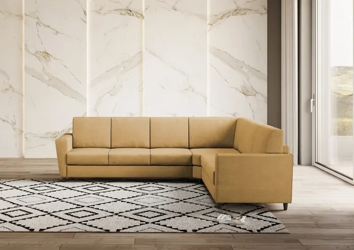 Divano Angolare 6 Posti 288x228x85 cm Yasel in Tessuto Ocra - immagine 2