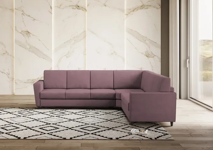 Divano Angolare 6 Posti 288x228x85 cm Yasel in Tessuto Prugna - immagine 2