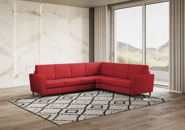 Divano Angolare 6 Posti 288x248x85 cm Yasel in Tessuto Rosso - immagine 3