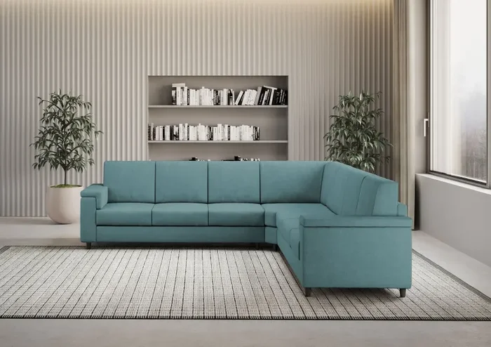 Divano Angolare 7 Posti 286x286x85 cm Marrak in Tessuto Petrolio - immagine 2