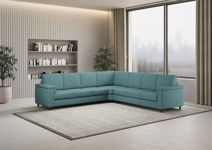 Divano Angolare 7 Posti 286x286x85 cm Marrak in Tessuto Petrolio - immagine 3