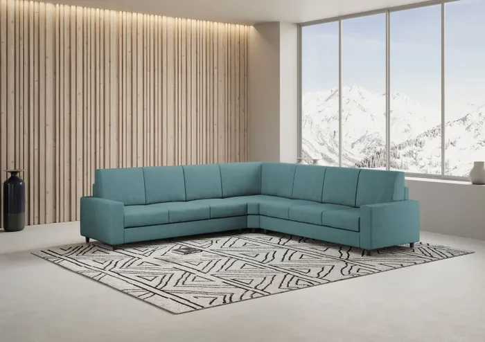 Divano Angolare 7 Posti 286x286x85 cm Sakar in Tessuto Petrolio - immagine 3