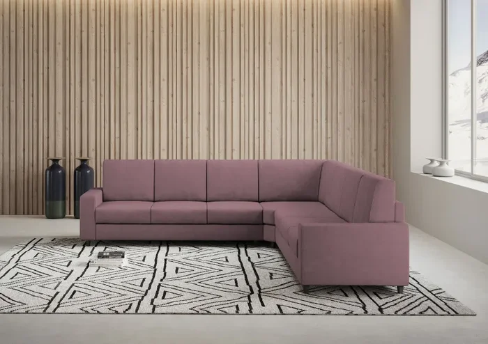 Divano Angolare 7 Posti 286x286x85 cm Sakar in Tessuto Prugna - immagine 2