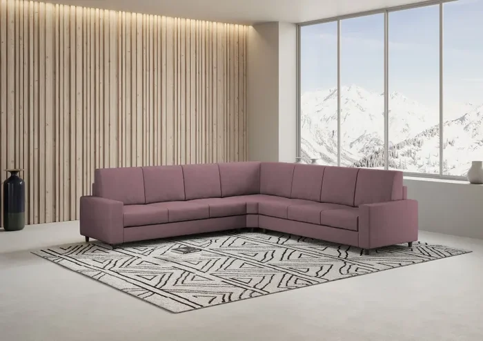 Divano Angolare 7 Posti 286x286x85 cm Sakar in Tessuto Prugna - immagine 3