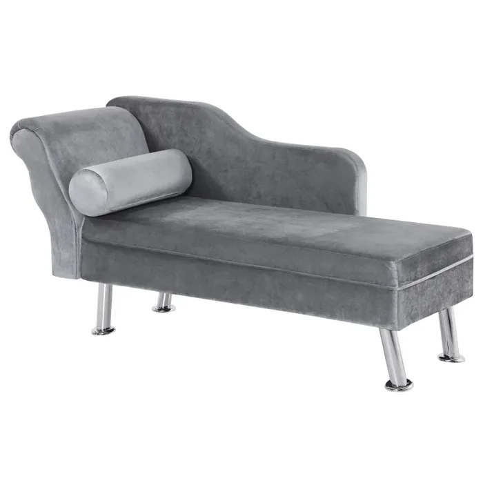 Divano Chaise Longue con Cuscino 160x56x75 cm in Metallo e Tessuto Grigio Online ora