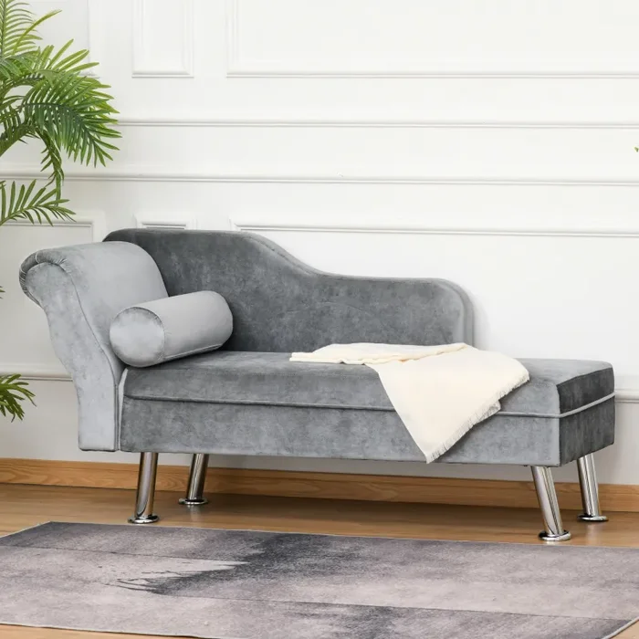 Divano Chaise Longue con Cuscino 160x56x75 cm in Metallo e Tessuto Grigio Online ora - immagine 2