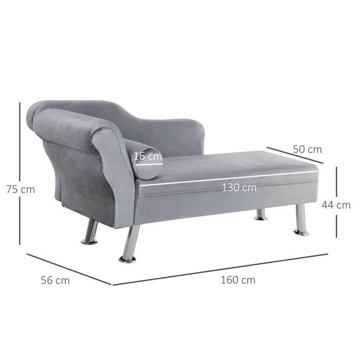 Divano Chaise Longue con Cuscino 160x56x75 cm in Metallo e Tessuto Grigio Online ora - immagine 3