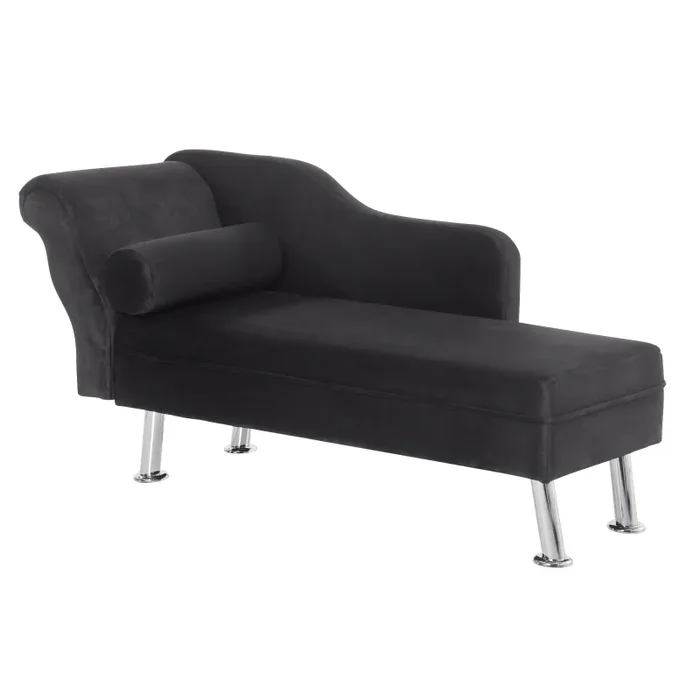 Divano Chaise Longue con Cuscino Rotondo in Flanella Nero 160x56x75 cm