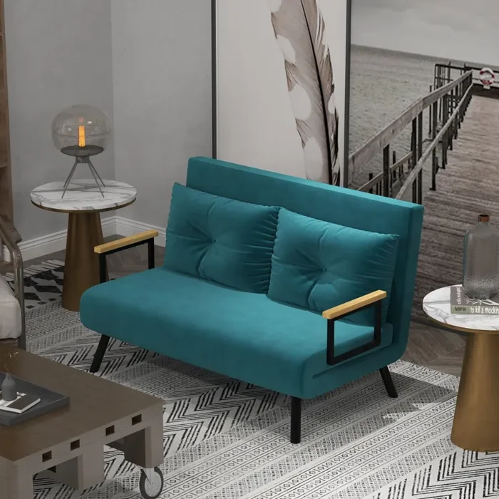 Divano Letto 2 Posti 102x73x81 cm in Tessuto Effetto Velluto Verde Vendita calda - immagine 2