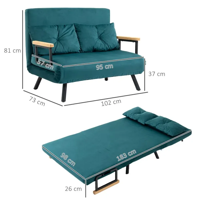 Divano Letto 2 Posti 102x73x81 cm in Tessuto Effetto Velluto Verde Vendita calda - immagine 3