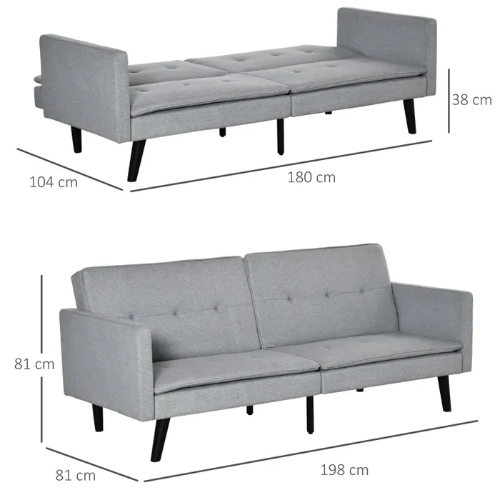 Divano Letto 2 Posti 198x81x81 cm in Tessuto Grigio - immagine 3