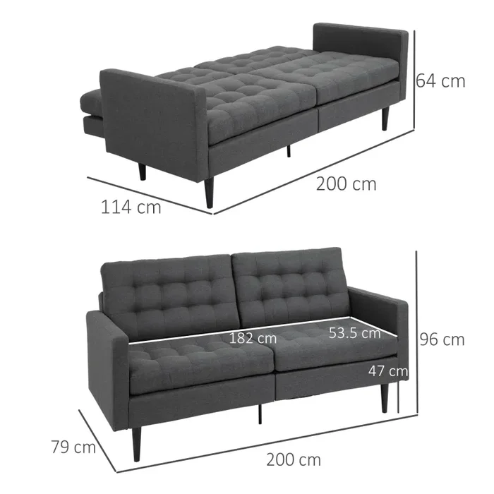 Divano Letto 200x79x96 cm in Tessuto Grigio - immagine 3