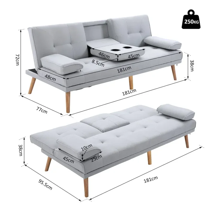 Divano Letto 3 Posti 181x77x72 cm in Tessuto Grigio Vendita online - immagine 3