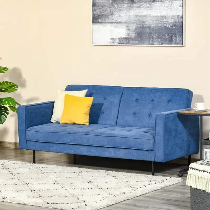 Divano Letto 3 Posti 187x91x85 cm in Tessuto Blu - immagine 2