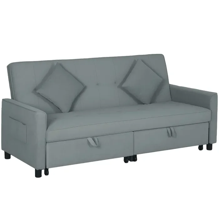 Divano Letto 3 Posti Clic Clac 196x90x89 cm con Schienale Reclinabile e 2 Cuscini Grigio