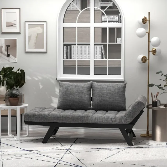 Divano Letto Chaise Longue 3 Posizioni 164x66x81 cm in Legno e Tessuto Lino Antracite Vendita online - immagine 2