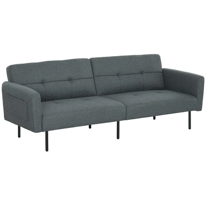 Divano Letto Clic Clac 200x77x72 cm con Schienale Regolabile in Tessuto Effetto Lino Grigio