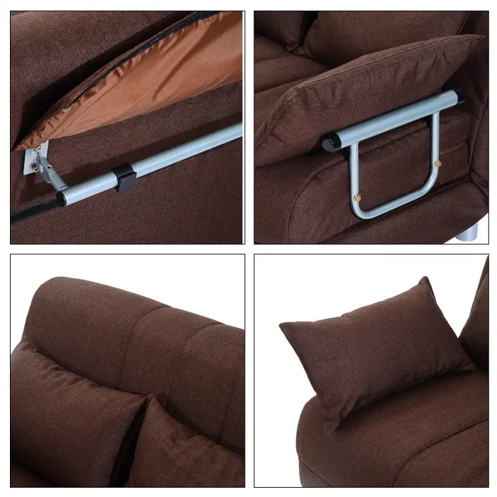 Divano Letto Matrimoniale in Acciaio e Tessuto di Poliestere con 4 Cuscini Marrone - immagine 2