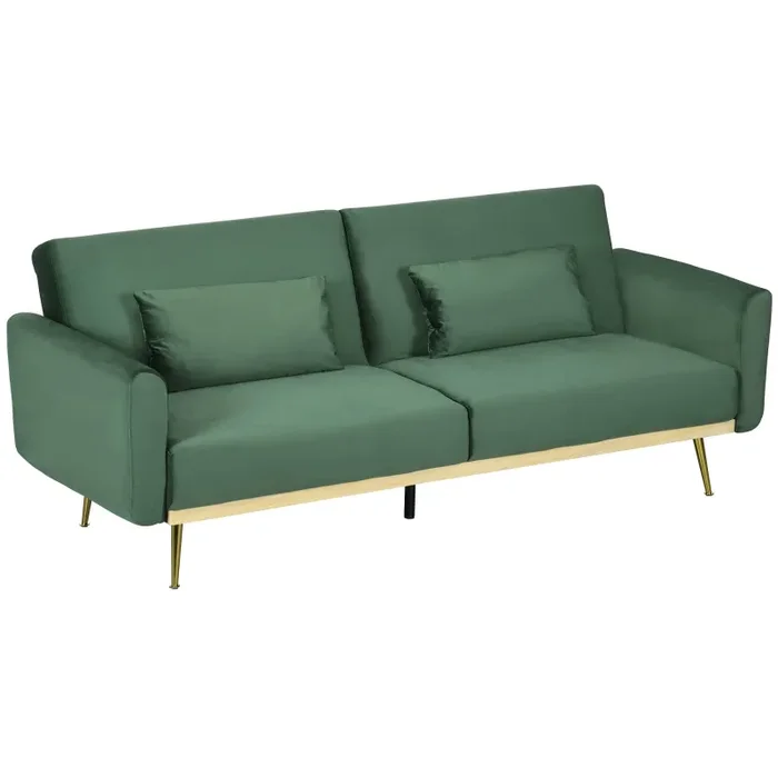 Divano Letto Singolo Clic Clac 206x81x83 cm in Tessuto Effetto Velluto con 2 Cuscini Verde Vendita online
