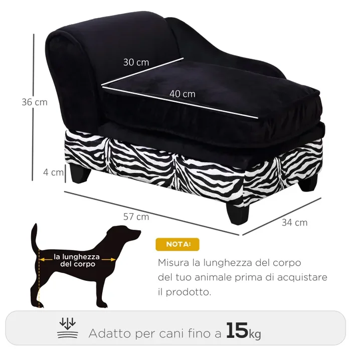 Divano per Animali Domestici con Vano Portaoggetti Nero e Bianco 57x34x36 cm - immagine 3