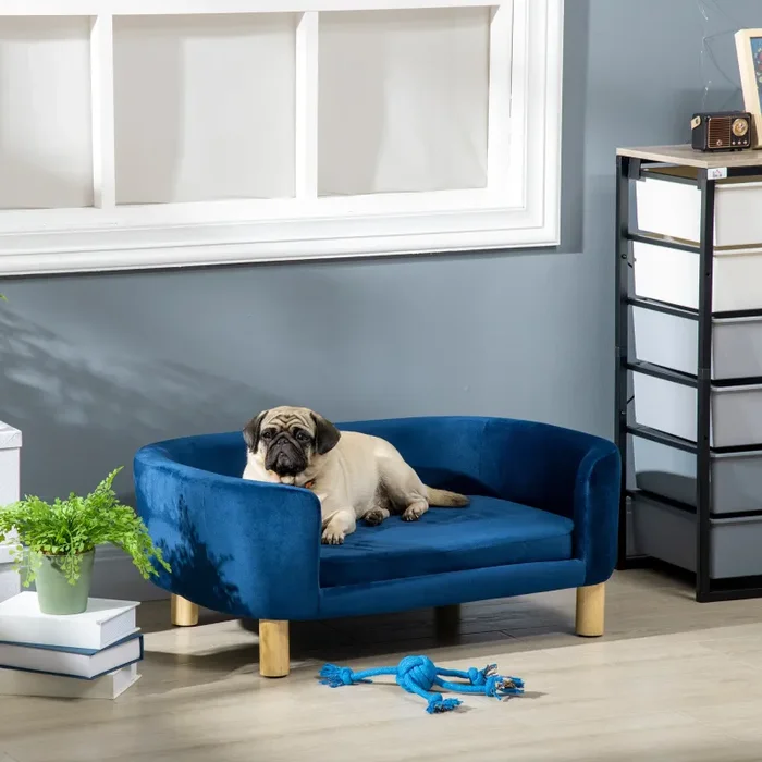 Divano per Cani e Gatti Imbottito 86x55x33 cm in Velluto Blu Navy - immagine 2