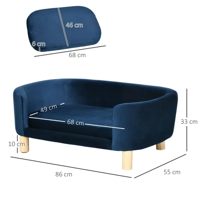 Divano per Cani e Gatti Imbottito 86x55x33 cm in Velluto Blu Navy - immagine 3