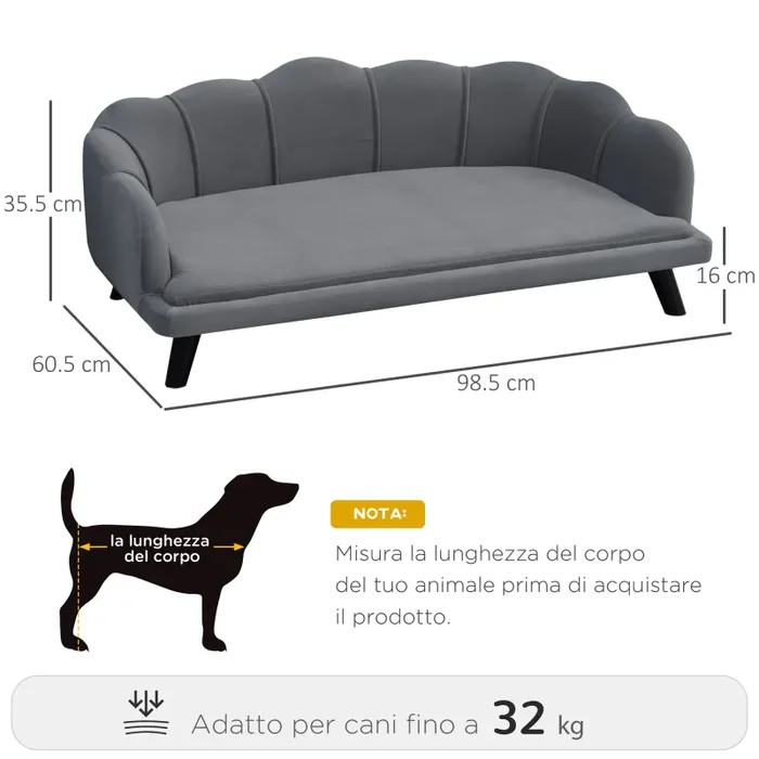 Divano per Cani Taglia Medio-Grande 98,5×60,5Px35 cm in tessuto Grigio - immagine 3