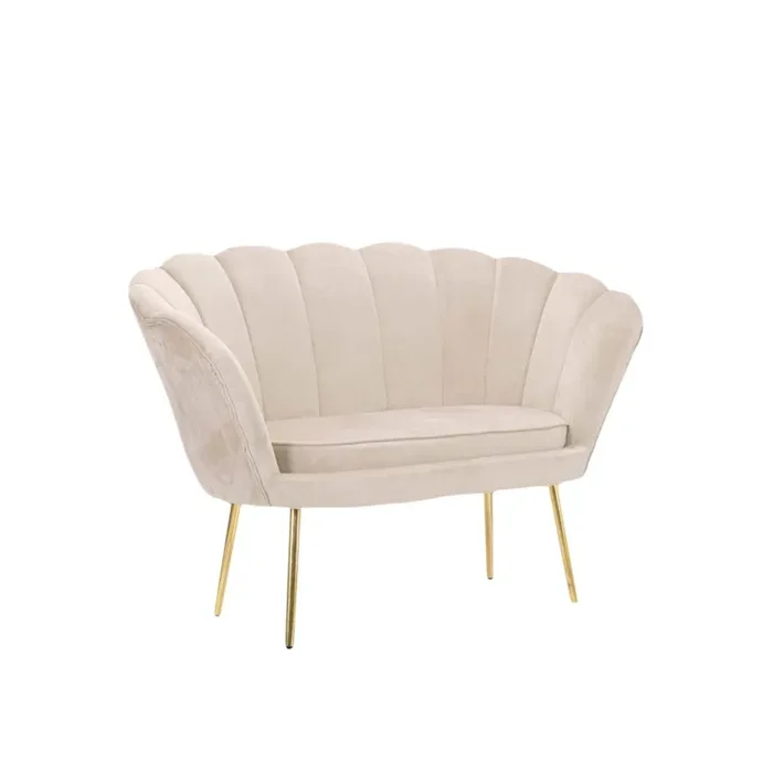 Divano salotto 122x73x78 cm 2 Posti in Velluto Seduta a Conchiglia Lola Beige - immagine 3