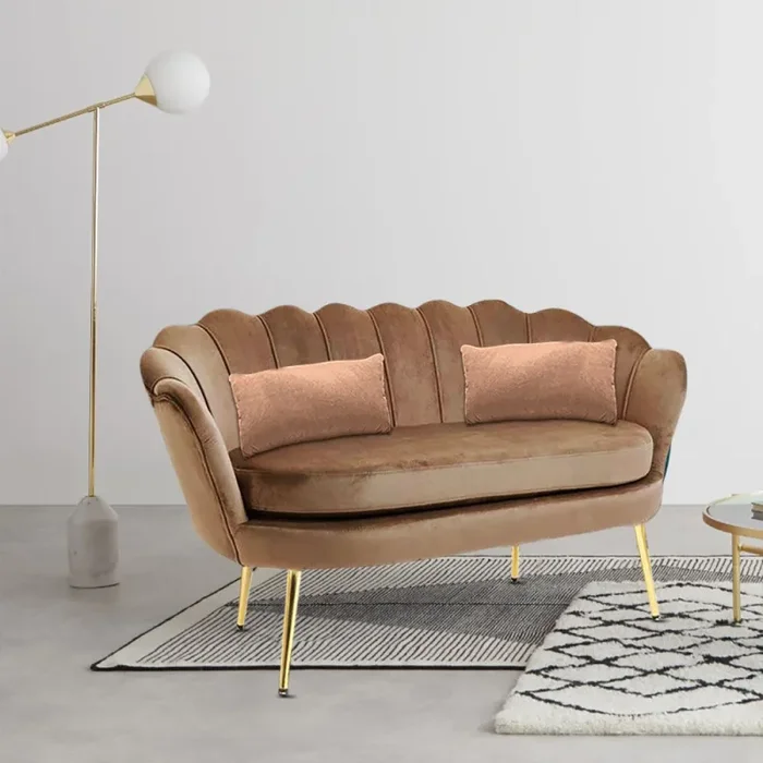 Divano salotto 122x73x78 cm 2 Posti in Velluto Seduta a Conchiglia Lola Marrone Vendita calda online - immagine 3