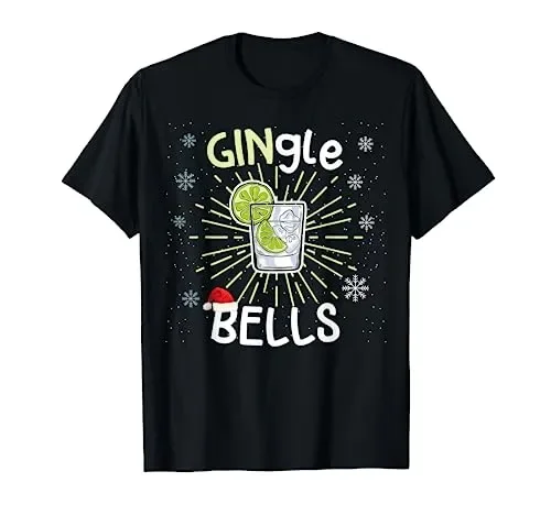 Divertente Gingle Bells Natale Gin Pun regalo di Natale Maglietta